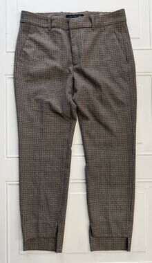 Zara Woman Sz 6 Brown Plaid High Low Pant Leg Pants Trousers